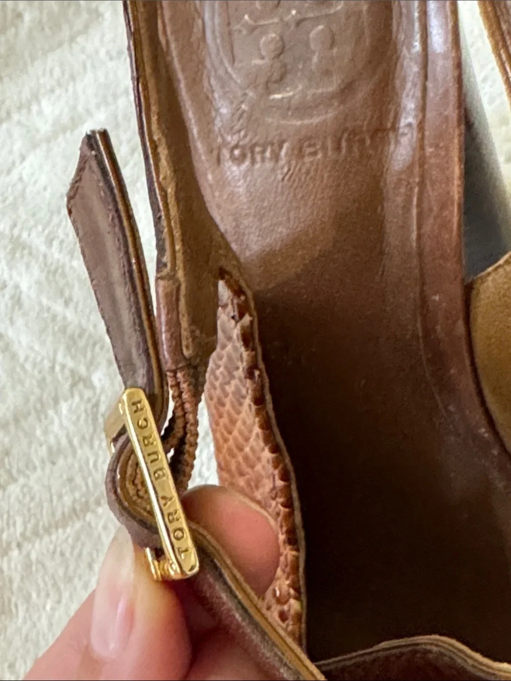 Tory Burch Brown Leather Chunky Heels